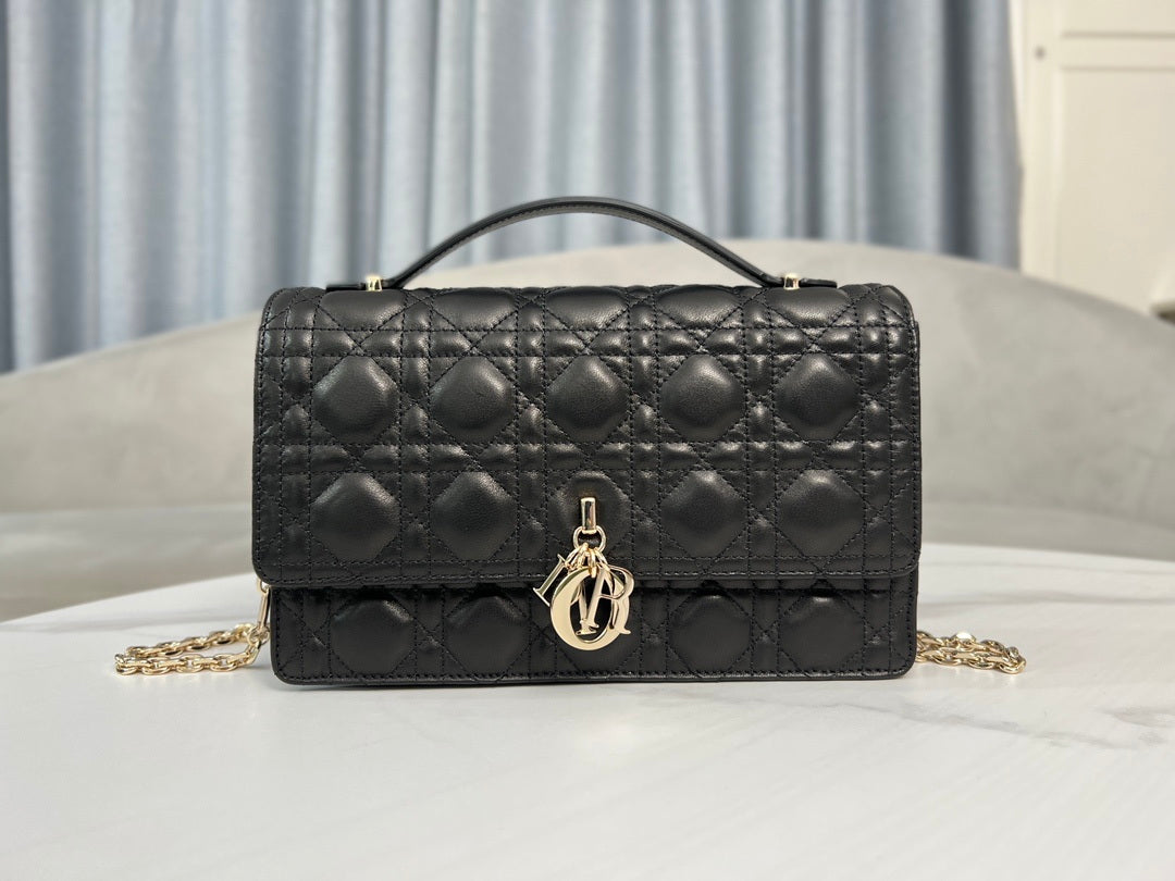 Dior M0997 My Dior Top Handle Bag Black Cannage Lambskin