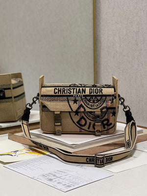 Dior Diorcamp Bag Small Model Beige Union Embroidered Jute Fabric M1241 - Default Title - View 1