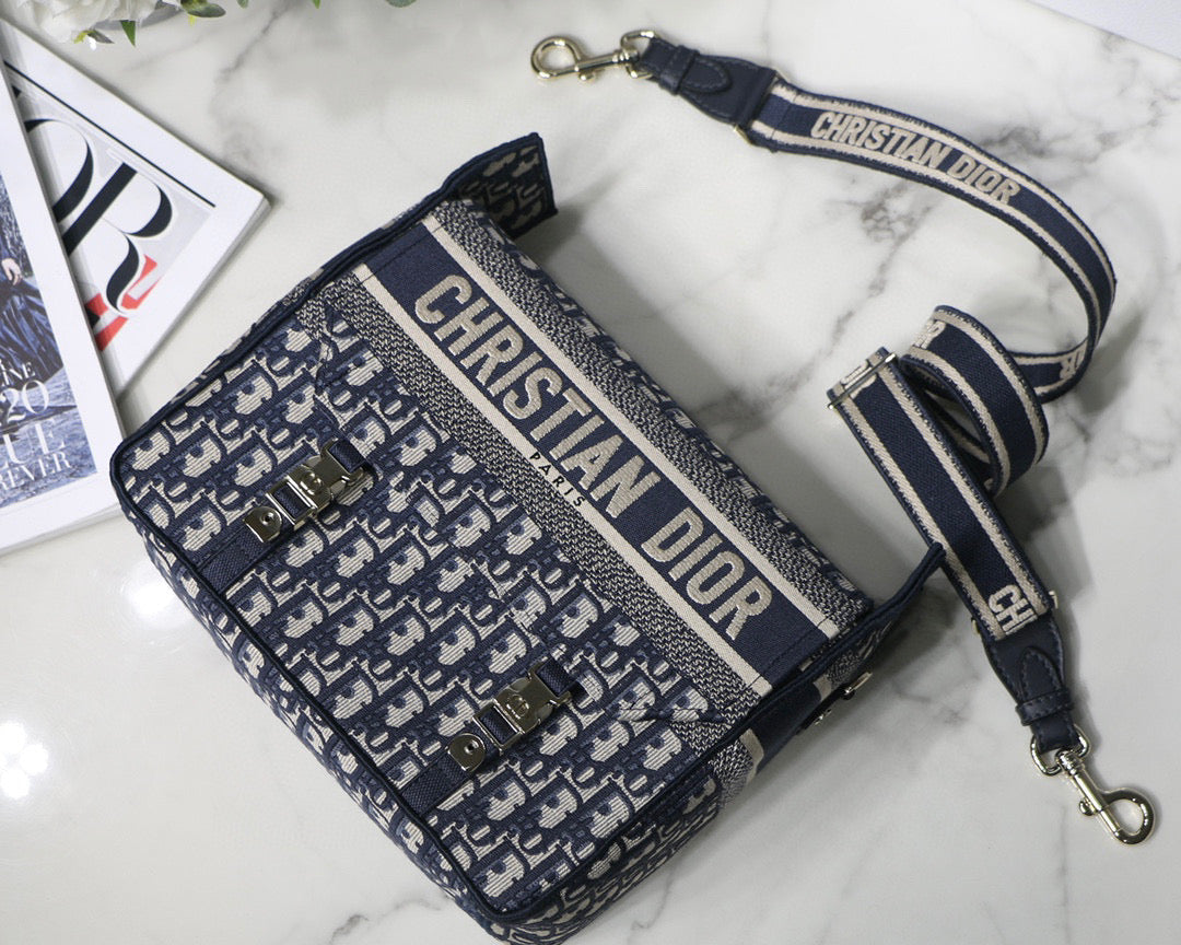 Dior M1241 Small Diorcamp Bag Blue Dior Oblique Embroidery - Default Title - View 1