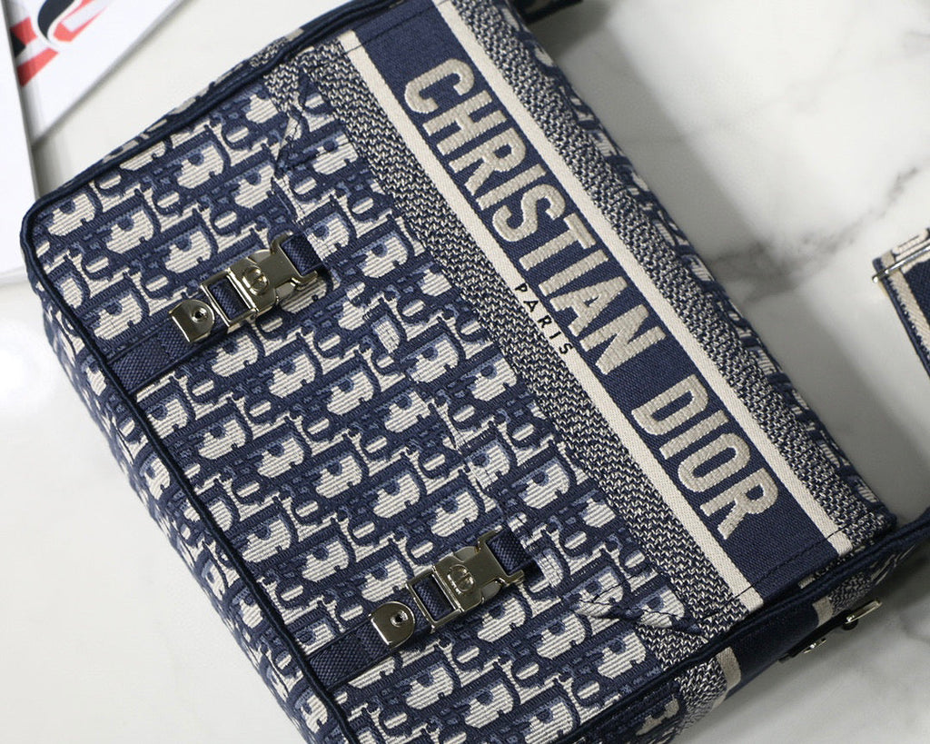 Dior M1241 Small Diorcamp Bag Blue Dior Oblique Embroidery