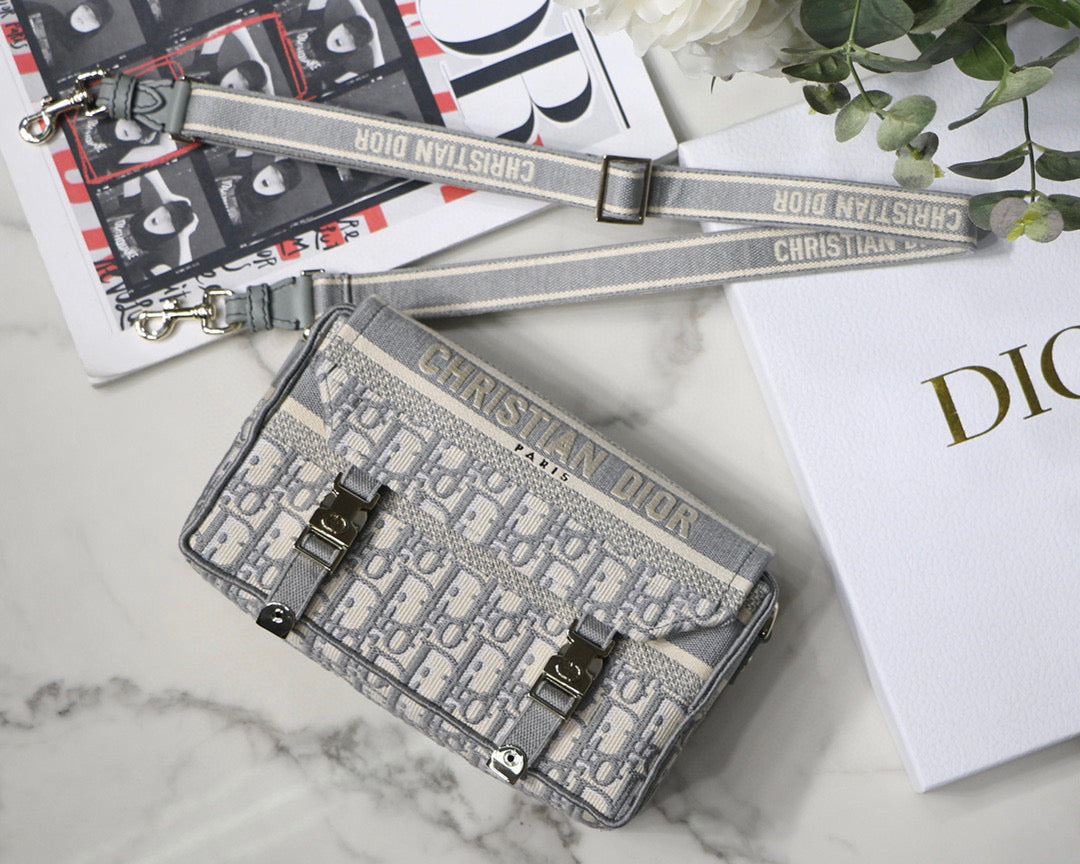 Dior M1241 Small Diorcamp Bag Gray Dior Oblique Embroidery - Default Title - View 1