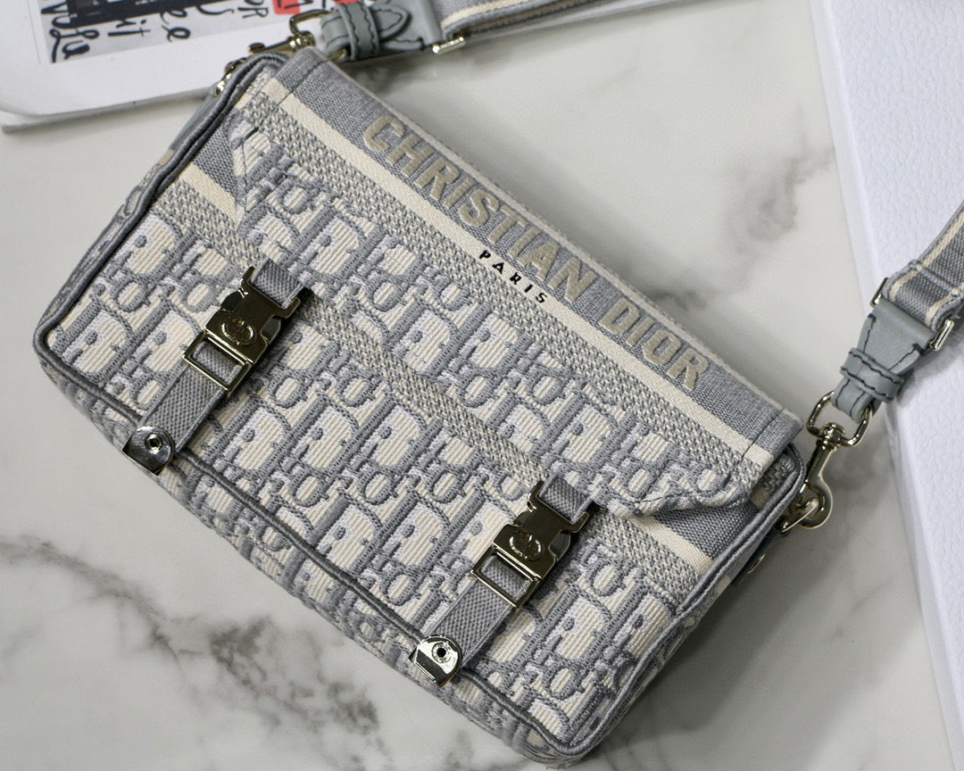 Dior M1241 Small Diorcamp Bag Gray Dior Oblique Embroidery
