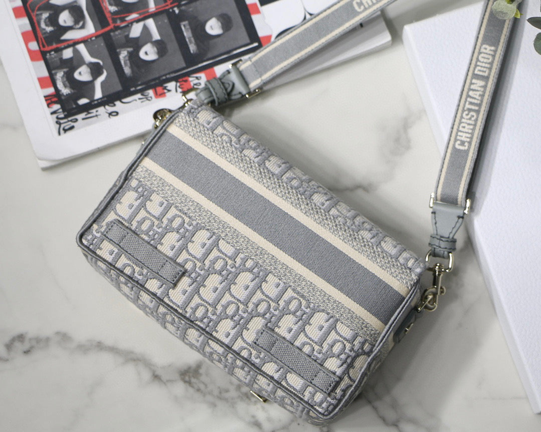 Dior M1241 Small Diorcamp Bag Gray Dior Oblique Embroidery - Default Title - View 3