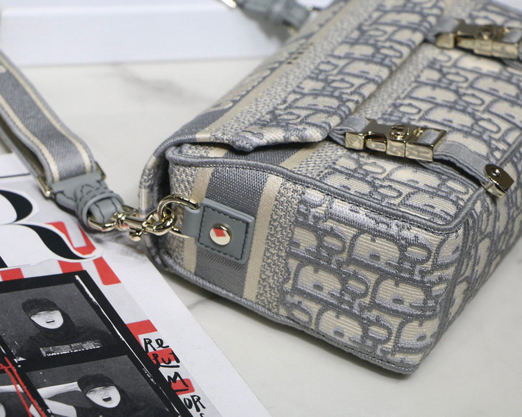 Dior M1241 Small Diorcamp Bag Gray Dior Oblique Embroidery