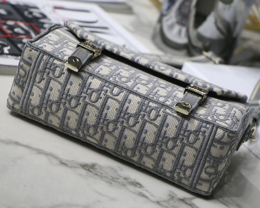 Dior M1241 Small Diorcamp Bag Gray Dior Oblique Embroidery