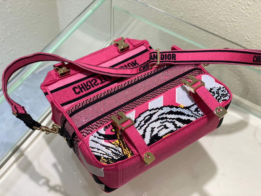 Dior M1241 Small Diorcamp Bag Pink Multicolor Toile de Jouy Zoom