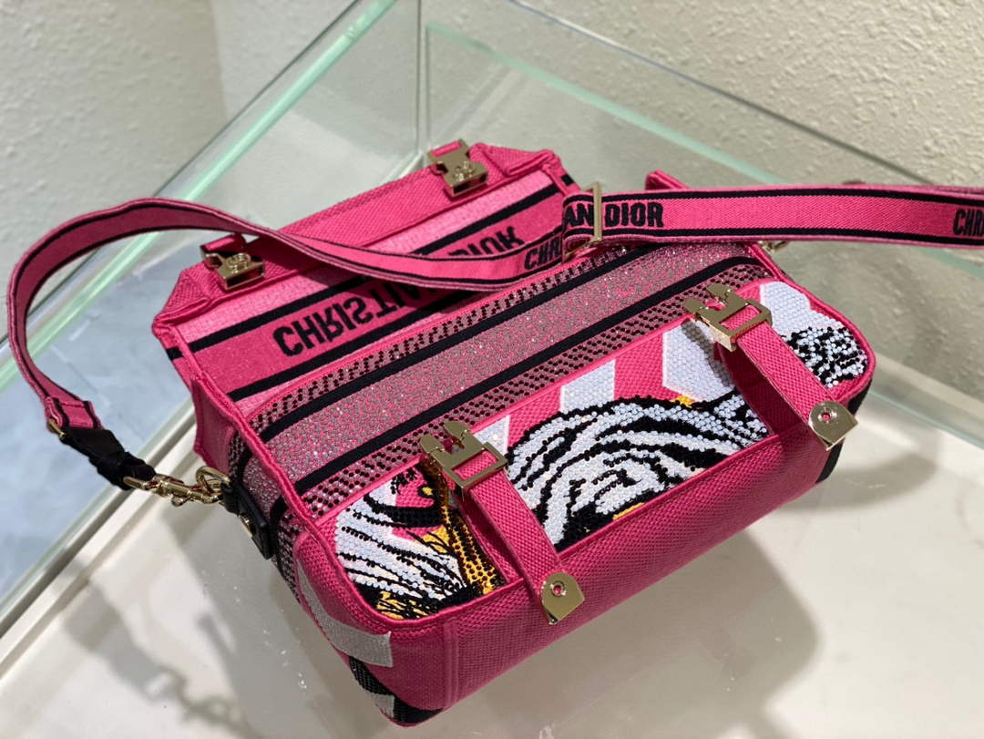 Dior M1241 Small Diorcamp Bag Pink Multicolor Toile de Jouy Zoom