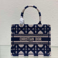 Dior M1265 Small Book Tote Beige and Blue Macrocannage Embroidery - Default Title - View 1