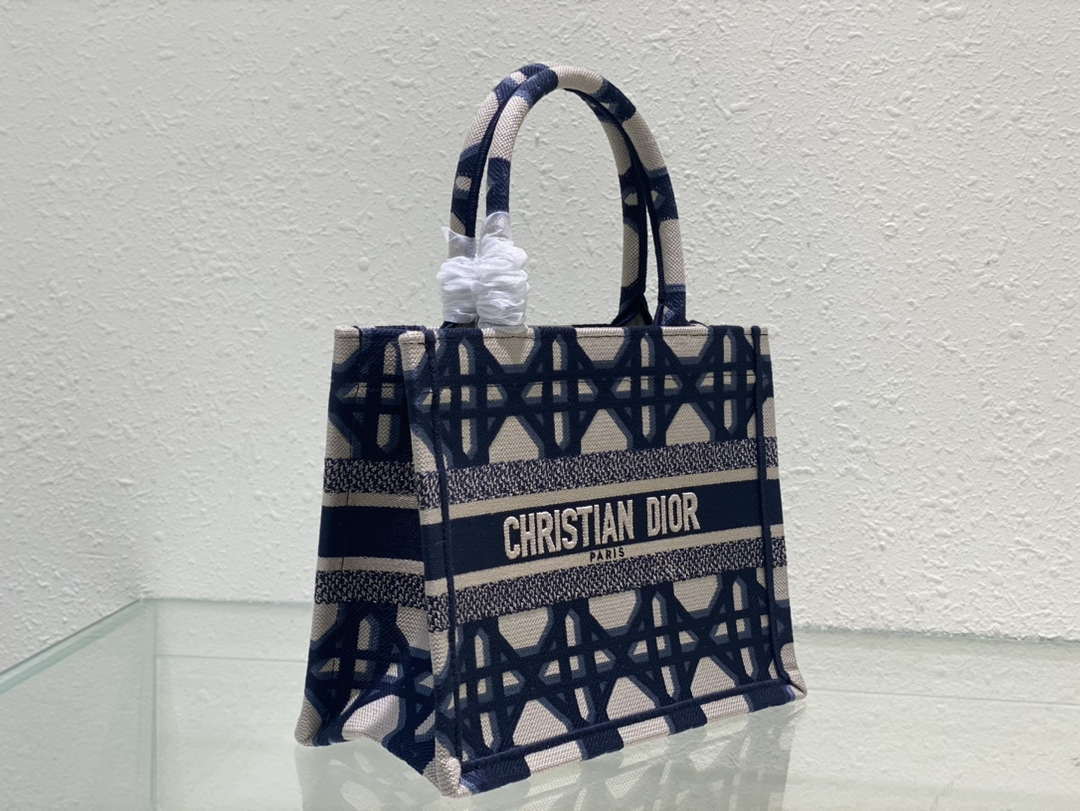 Dior M1265 Small Book Tote Beige and Blue Macrocannage Embroidery - Default Title - View 2