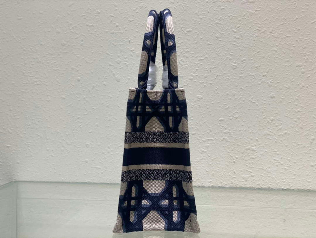 Dior M1265 Small Book Tote Beige and Blue Macrocannage Embroidery