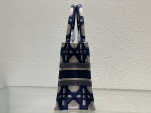 Dior M1265 Small Book Tote Beige and Blue Macrocannage Embroidery - Default Title - View 3