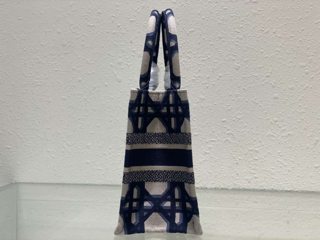 Dior M1265 Small Book Tote Beige and Blue Macrocannage Embroidery