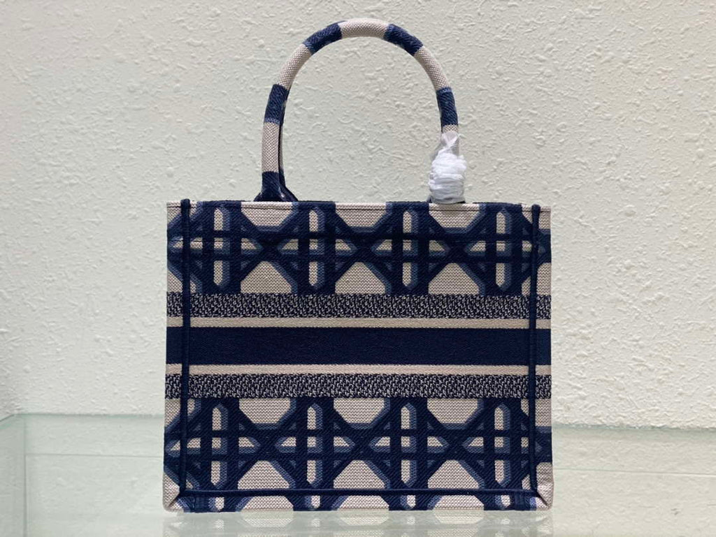 Dior M1265 Small Book Tote Beige and Blue Macrocannage Embroidery