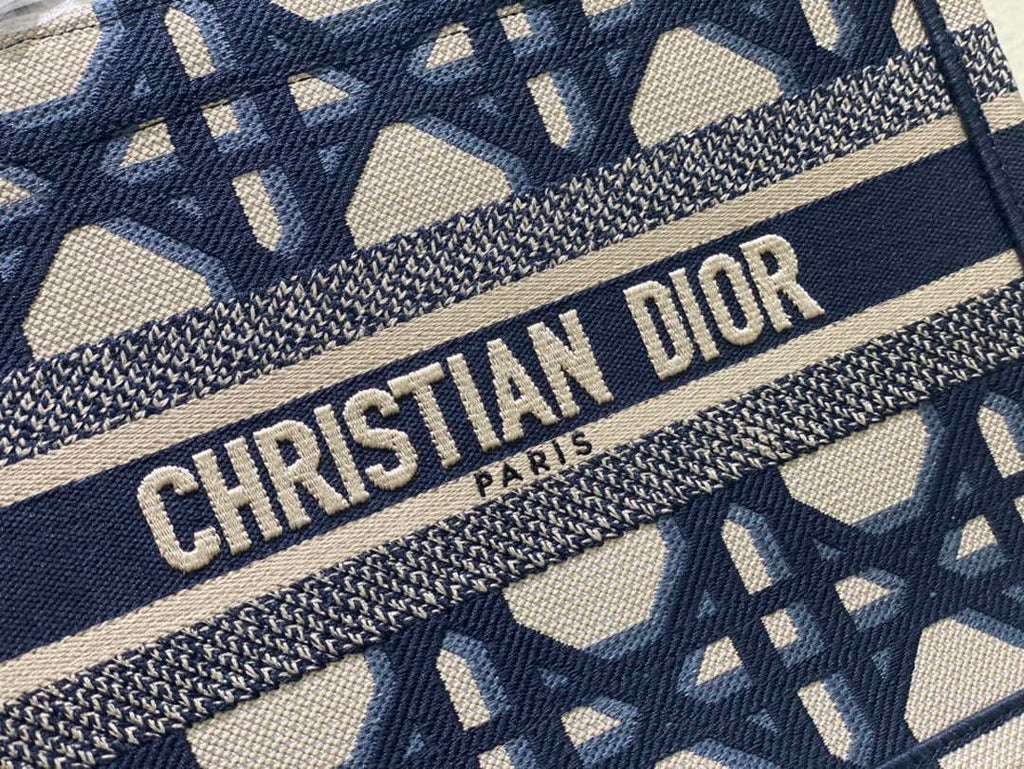 Dior M1265 Small Book Tote Beige and Blue Macrocannage Embroidery