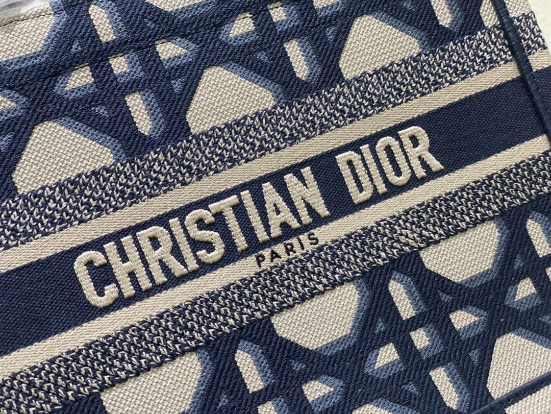 Dior M1265 Small Book Tote Beige and Blue Macrocannage Embroidery