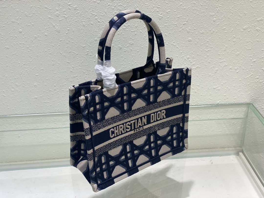 Dior M1265 Small Book Tote Beige and Blue Macrocannage Embroidery