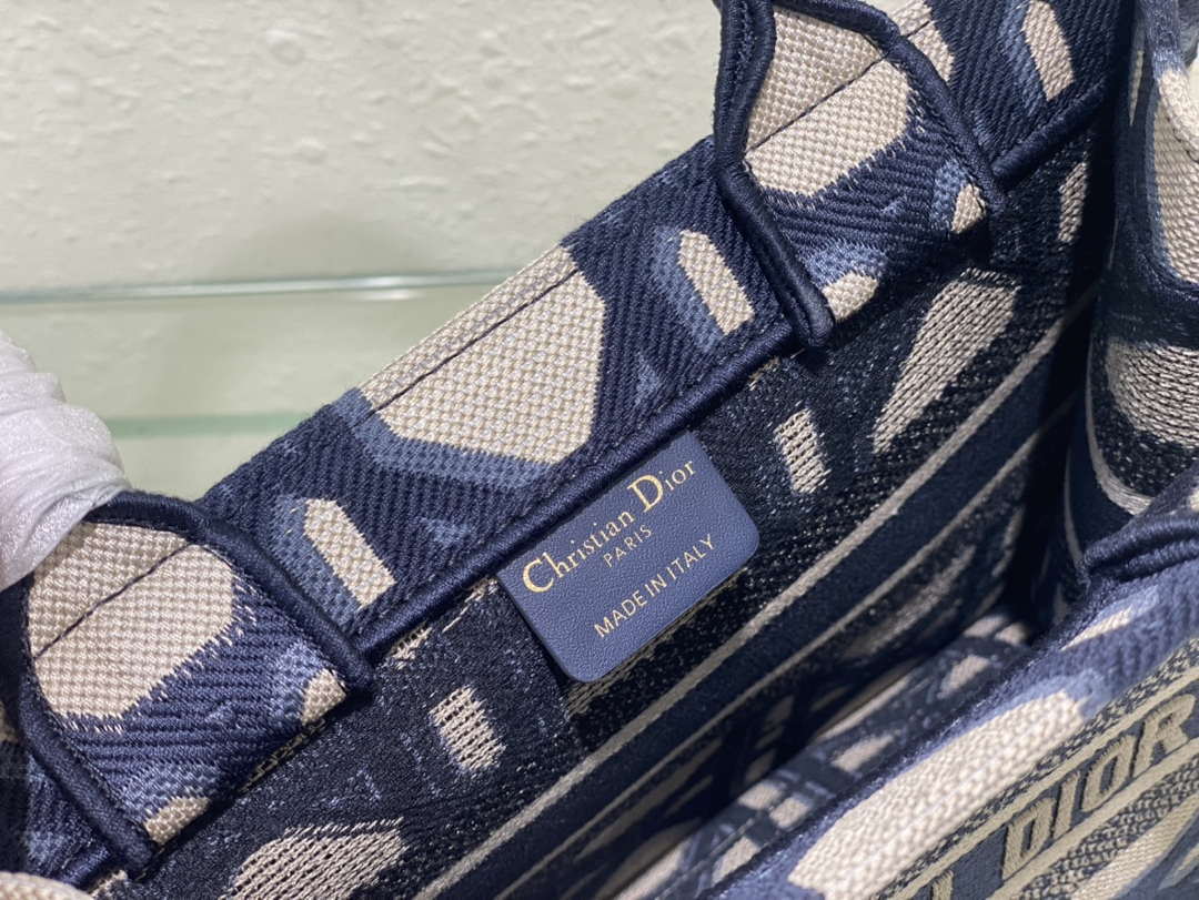 Dior M1265 Small Book Tote Beige and Blue Macrocannage Embroidery - Default Title - View 9