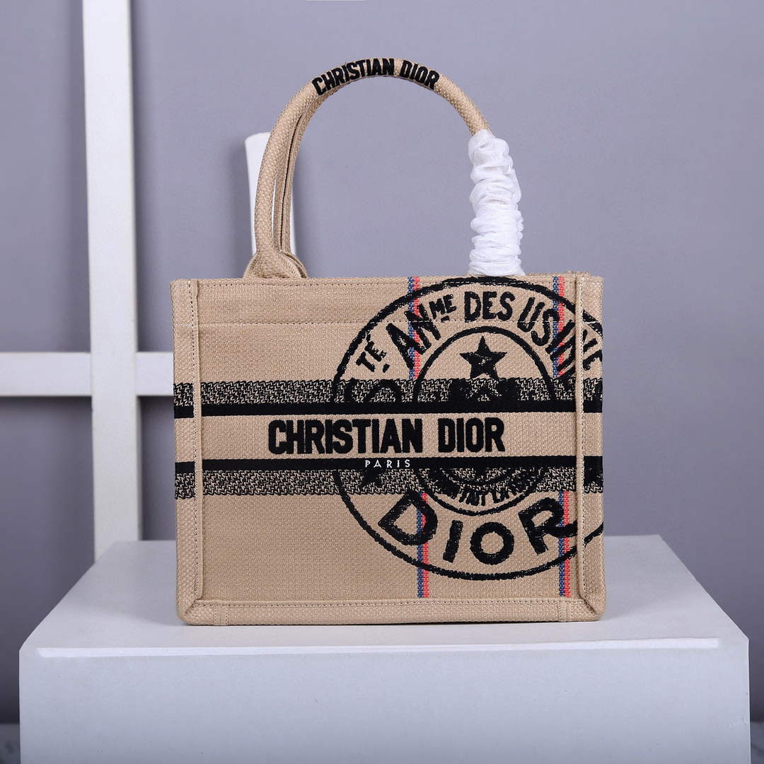 Dior M1265 Small Book Tote Beige jute fabric with Union motif - Default Title - View 1