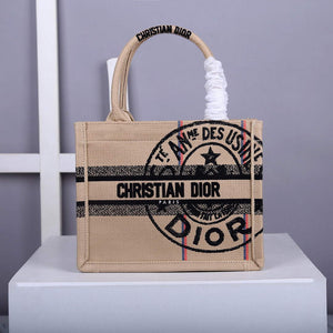 Dior M1265 Small Book Tote Beige jute fabric with Union motif - Default Title - View 1