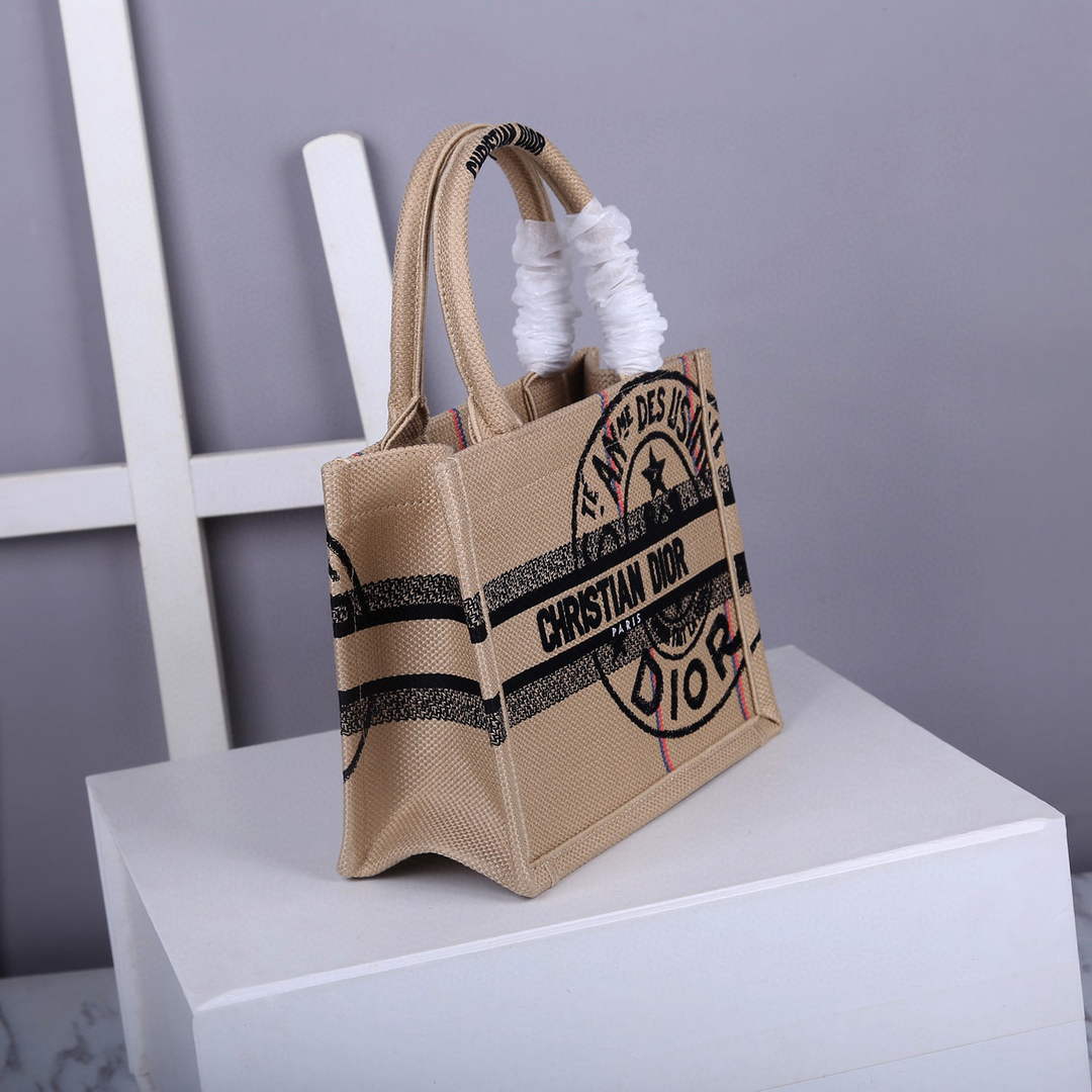 Dior M1265 Small Book Tote Beige jute fabric with Union motif - Default Title - View 2