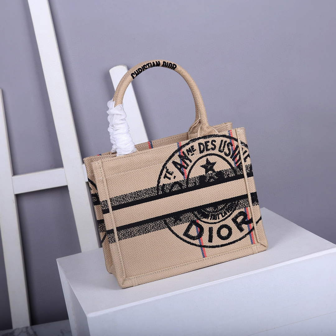 Dior M1265 Small Book Tote Beige jute fabric with Union motif - Default Title - View 3