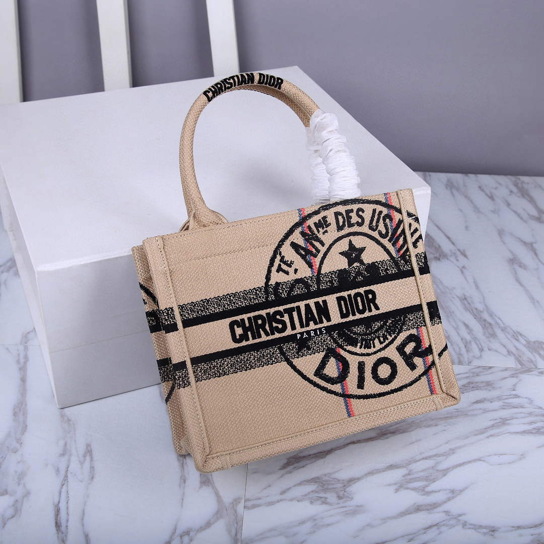 Dior M1265 Small Book Tote Beige jute fabric with Union motif - Default Title - View 4
