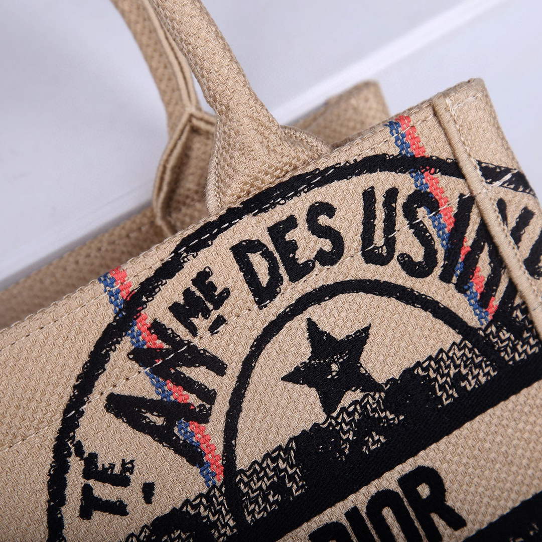 Dior M1265 Small Book Tote Beige jute fabric with Union motif - Default Title - View 5
