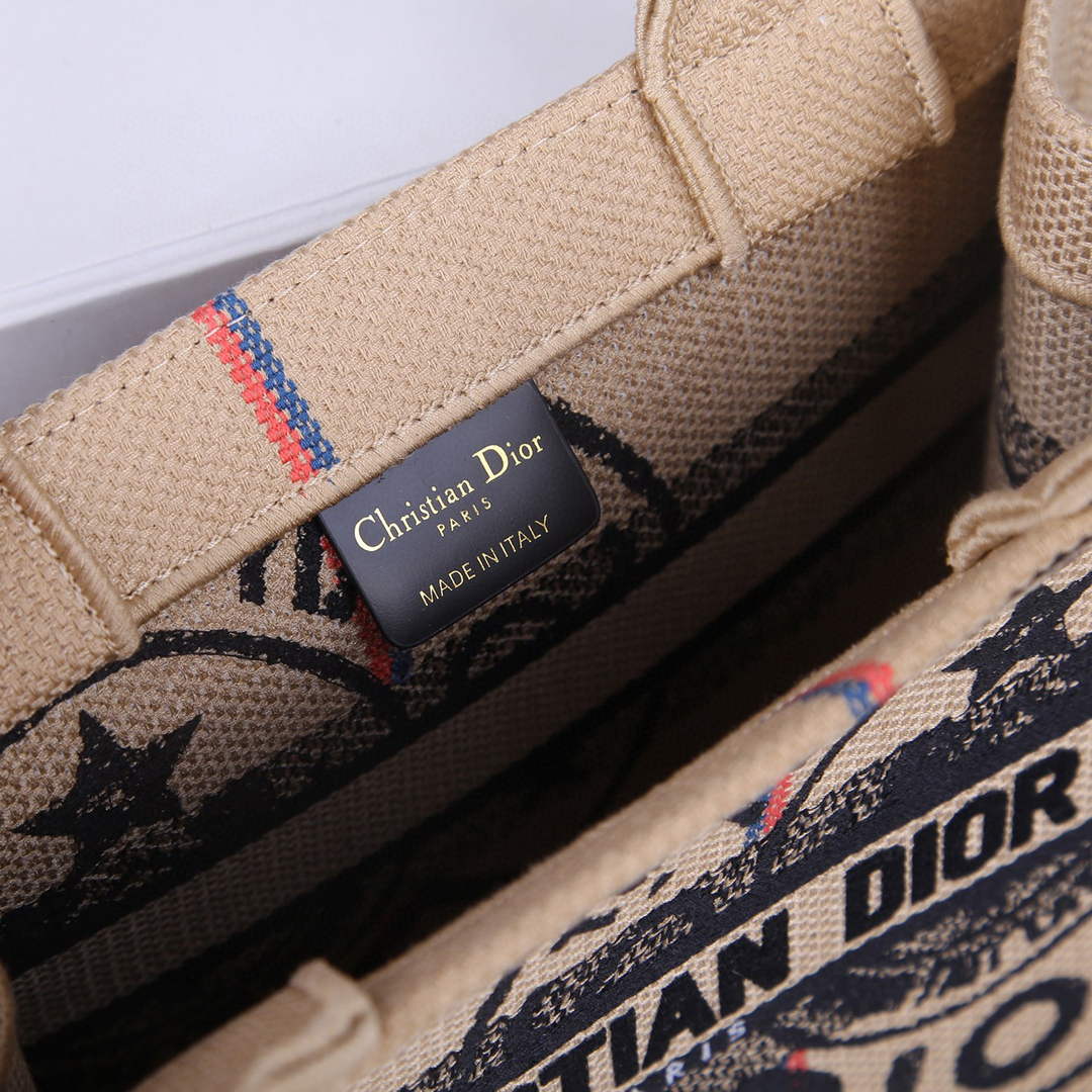 Dior M1265 Small Book Tote Beige jute fabric with Union motif - Default Title - View 9