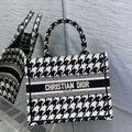 Dior M1265 Small Book Tote Black and White Macro Houndstooth Embroidery M9619 - Default Title - View 1