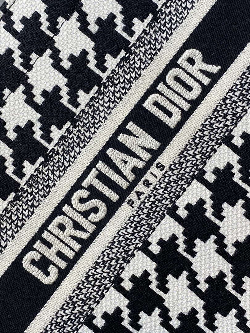 Dior M1265 Small Book Tote Black and White Macro Houndstooth Embroidery M9619