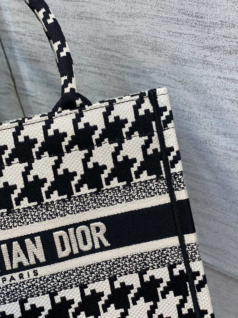Dior M1265 Small Book Tote Black and White Macro Houndstooth Embroidery M9619 - Default Title - View 3