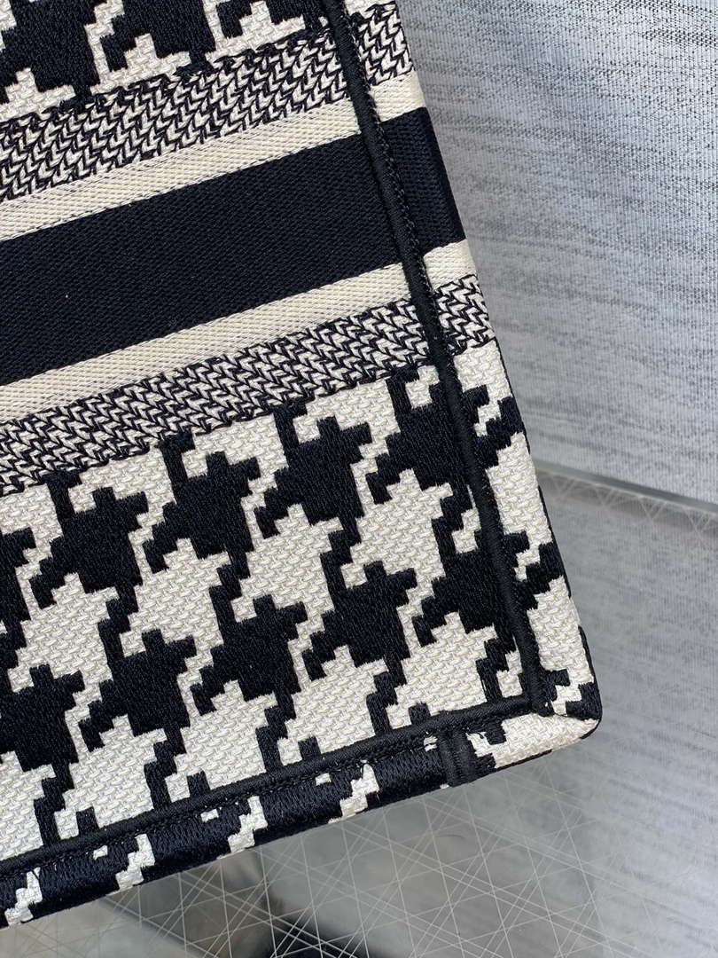 Dior M1265 Small Book Tote Black and White Macro Houndstooth Embroidery M9619 - Default Title - View 5