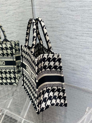 Dior M1265 Small Book Tote Black and White Macro Houndstooth Embroidery M9619 - Default Title - View 6