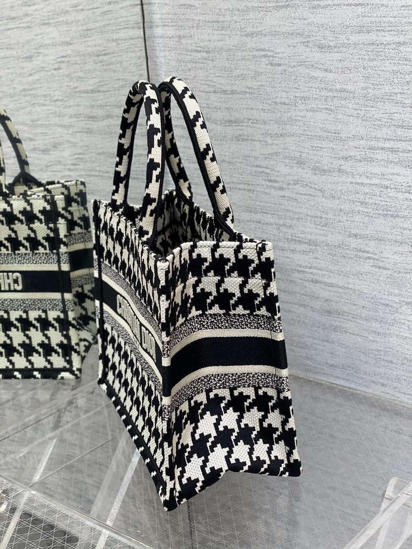 Dior M1265 Small Book Tote Black and White Macro Houndstooth Embroidery M9619 - Default Title - View 6