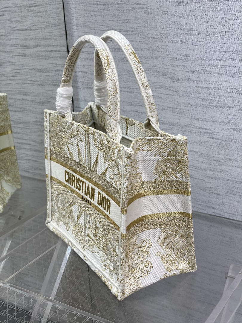 Dior M1265 Small Book Tote Black  Biege Dior Petites Fleurs Embroidery M9626