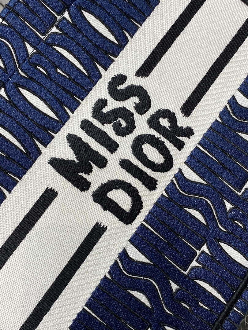 Dior M1265 Small Book Tote Blue and White Miss Dior Allover Embroidery M9638
