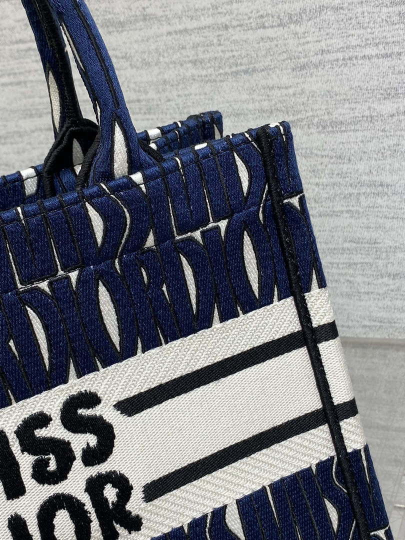 Dior M1265 Small Book Tote Blue and White Miss Dior Allover Embroidery M9638