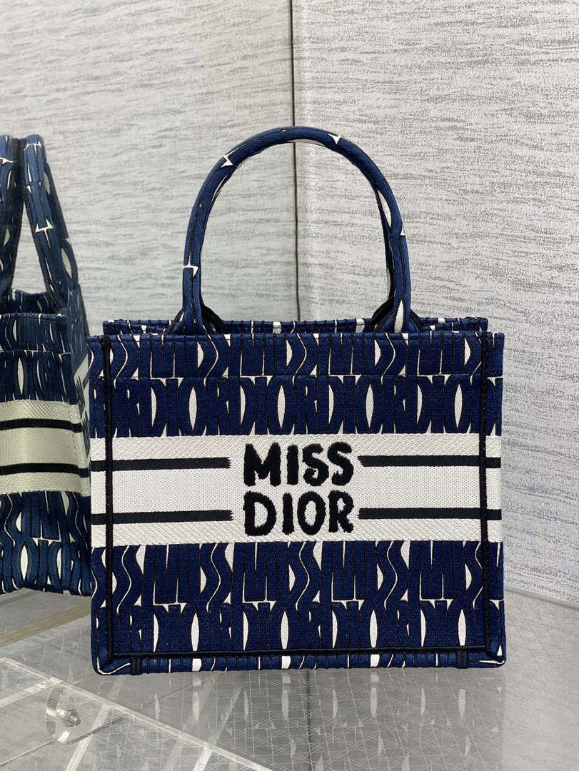 Dior M1265 Small Book Tote Blue and White Miss Dior Allover Embroidery M9638