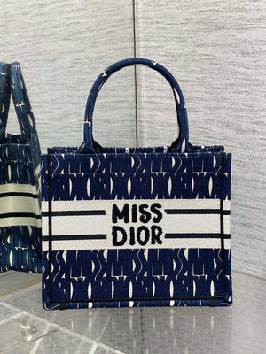 Dior M1265 Small Book Tote Blue and White Miss Dior Allover Embroidery M9638 - Default Title - View 4