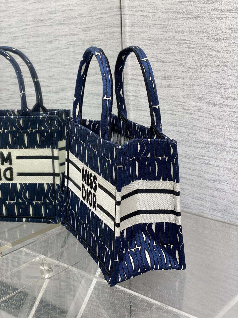 Dior M1265 Small Book Tote Blue and White Miss Dior Allover Embroidery M9638