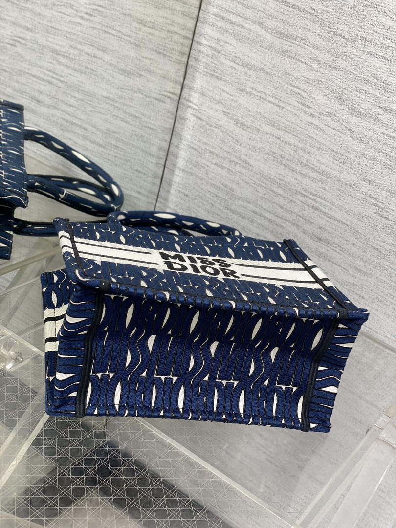 Dior M1265 Small Book Tote Blue and White Miss Dior Allover Embroidery M9638