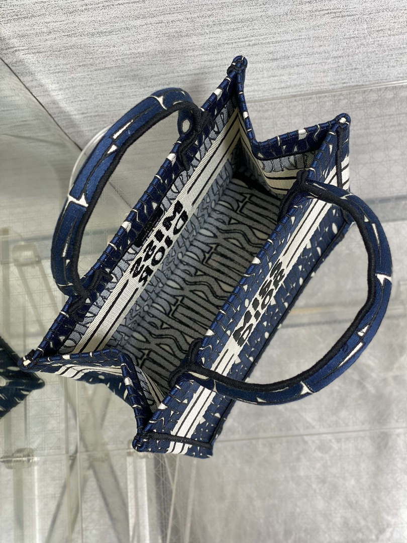 Dior M1265 Small Book Tote Blue and White Miss Dior Allover Embroidery M9638