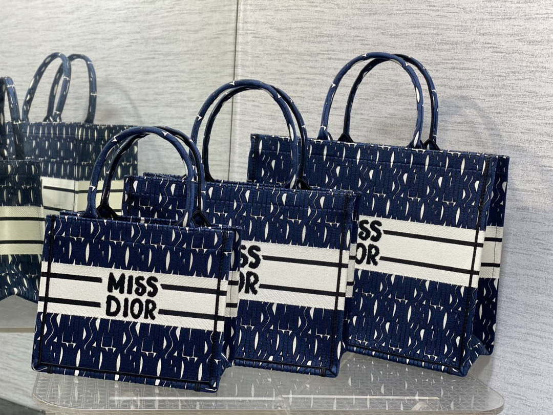 Dior M1265 Small Book Tote Blue and White Miss Dior Allover Embroidery M9638