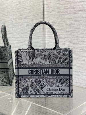Dior M1265 Small Book Tote Gray and Black Plan de Paris Embroidery M9618 - Default Title - View 1