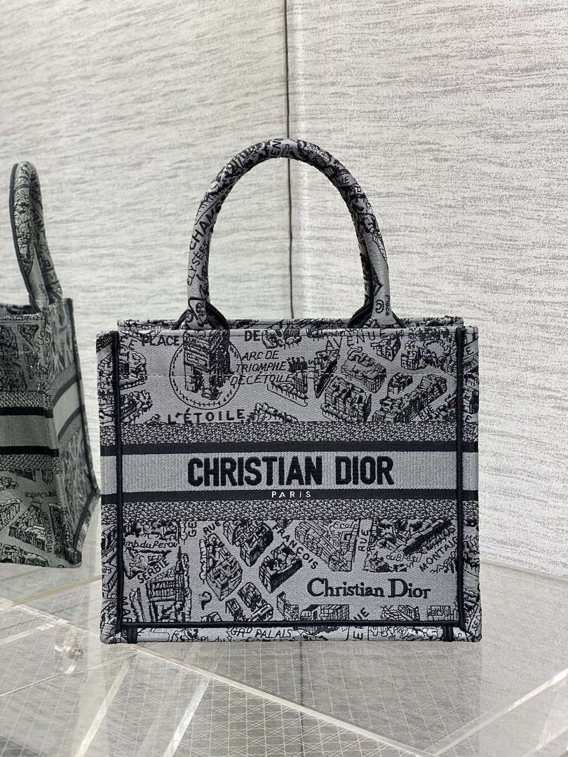 Dior M1265 Small Book Tote Gray and Black Plan de Paris Embroidery M9618 - Default Title - View 1