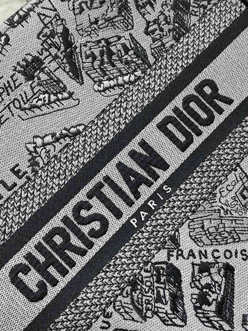 Dior M1265 Small Book Tote Gray and Black Plan de Paris Embroidery M9618