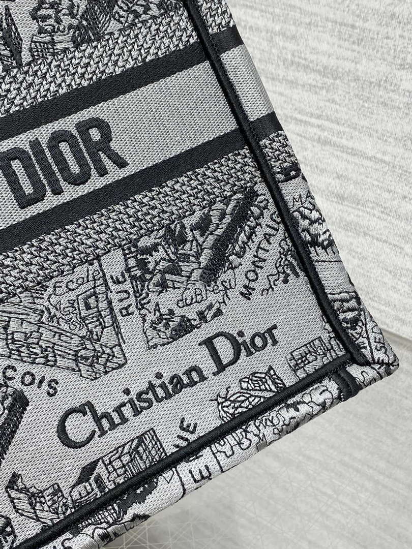 Dior M1265 Small Book Tote Gray and Black Plan de Paris Embroidery M9618