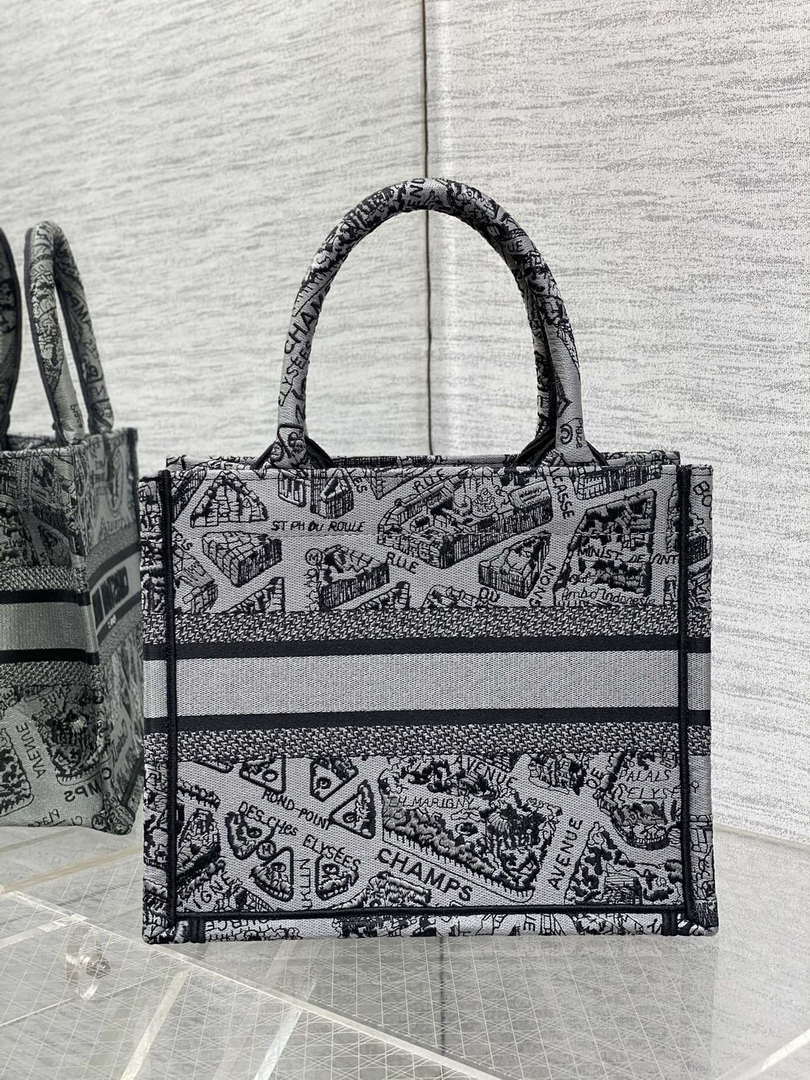Dior M1265 Small Book Tote Gray and Black Plan de Paris Embroidery M9618