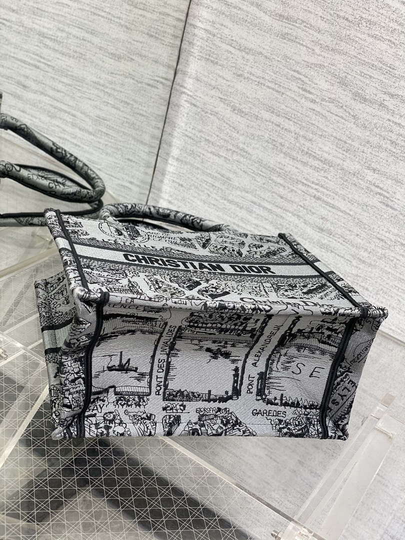 Dior M1265 Small Book Tote Gray and Black Plan de Paris Embroidery M9618