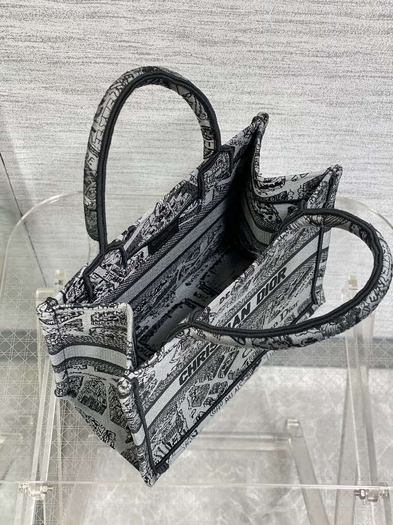 Dior M1265 Small Book Tote Gray and Black Plan de Paris Embroidery M9618